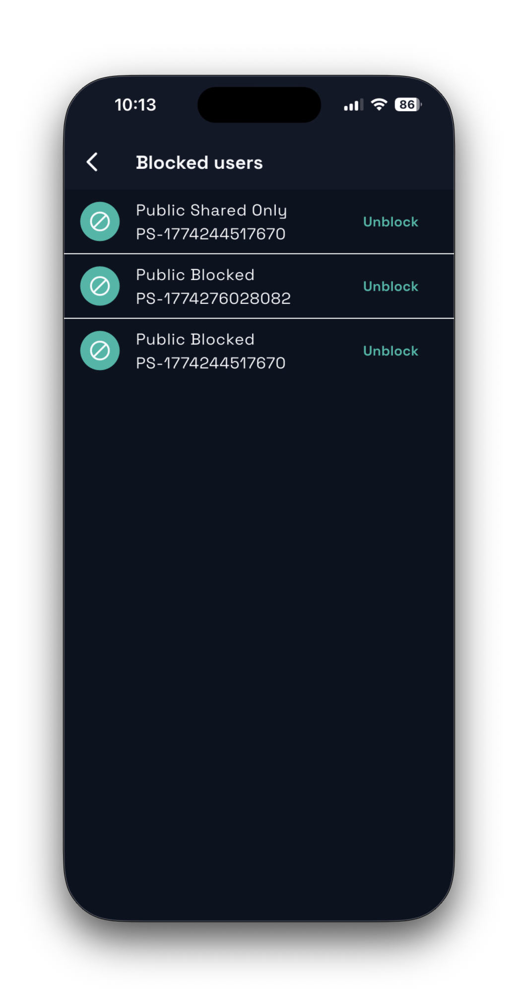 Safara blocked users and account controls