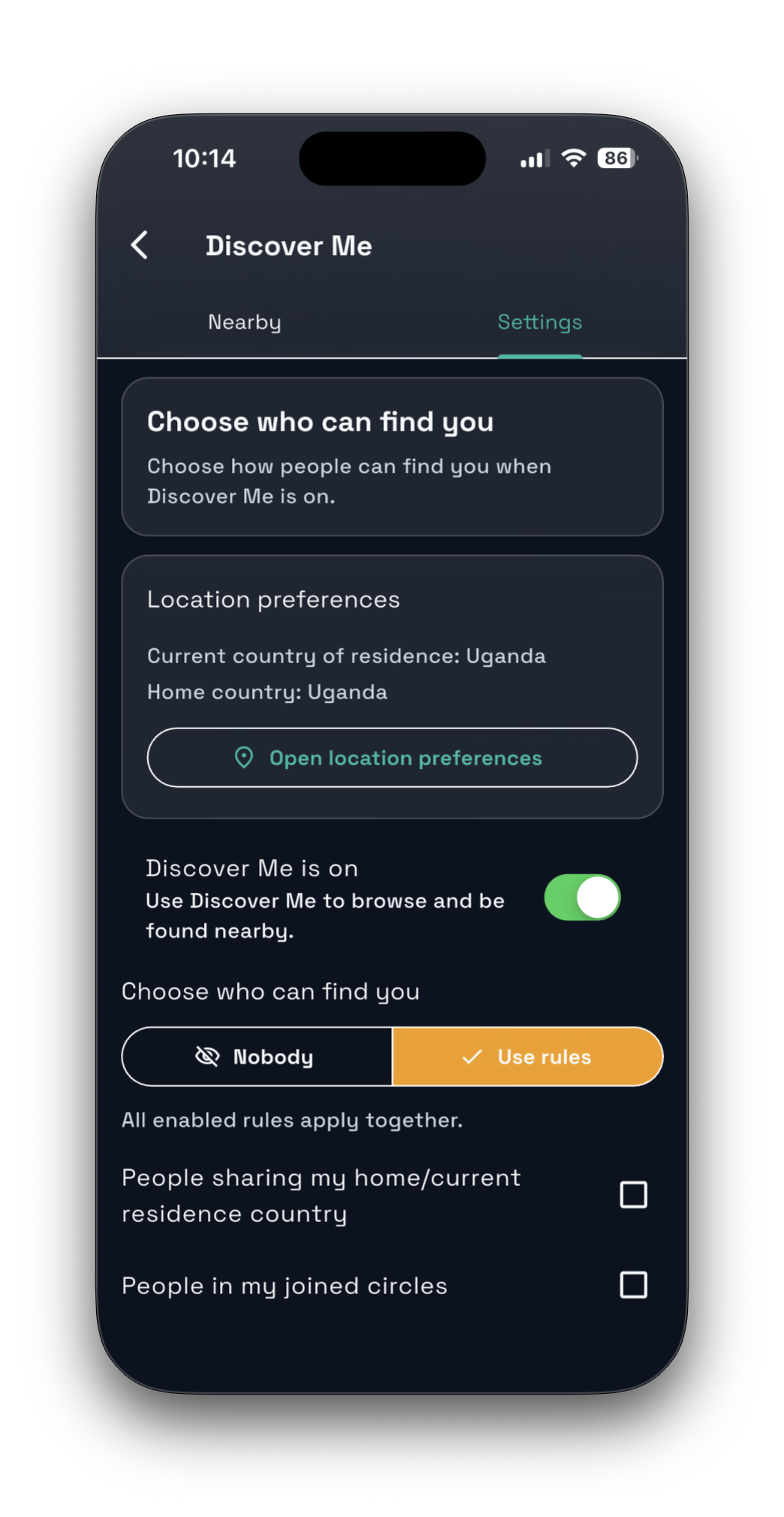 Safara discover me privacy settings